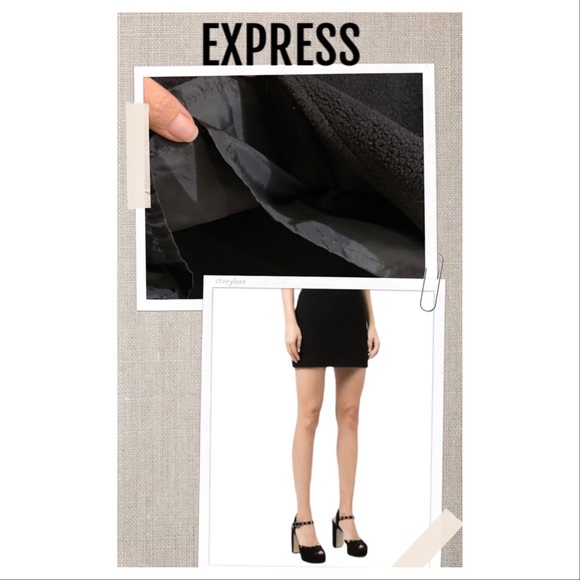 EXPRESS Skirt Fleece Black Mini Skirt Failleur Black Fitted Skirt Size 3/4 - Picture 1 of 10